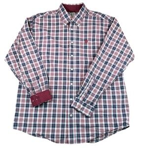 Cinch‎ Button Down Shirt Mens M Western Plaid Cotton Red Blue Classic Fit